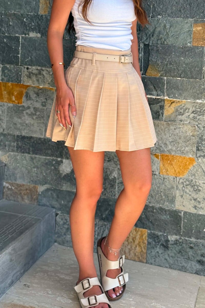 ONE COLOR BELT DETAIL TENNIS WOMEN SKORT BEIGE/BEZHE - 2