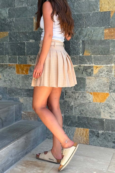 ONE COLOR BELT DETAIL TENNIS WOMEN SKORT BEIGE/BEZHE - 4