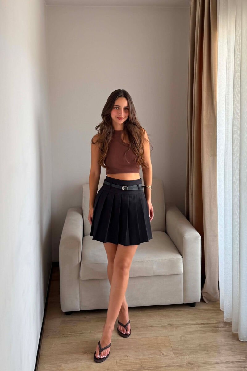 ONE COLOR BELT DETAIL TENNIS WOMEN SKORT BLACK/ E ZEZE - 1
