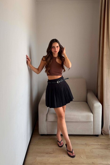 ONE COLOR BELT DETAIL TENNIS WOMEN SKORT BLACK/ E ZEZE - 2