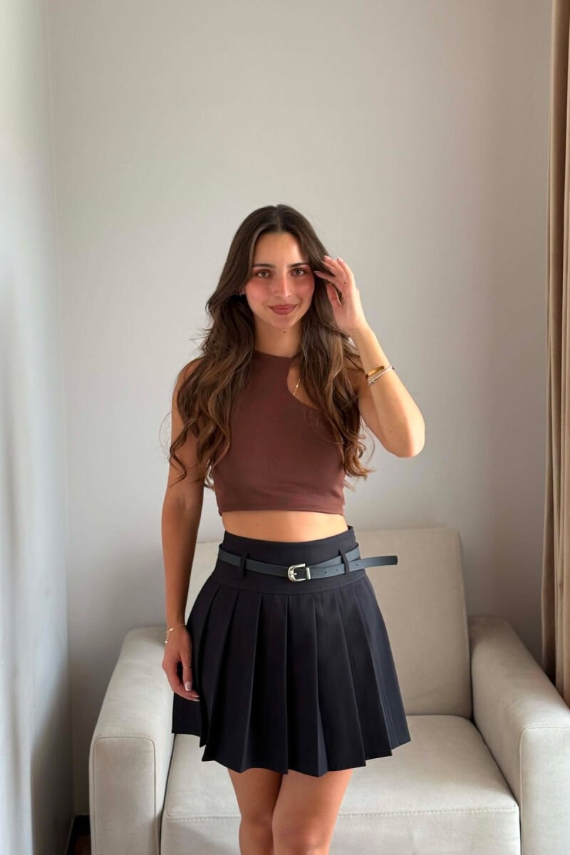 ONE COLOR BELT DETAIL TENNIS WOMEN SKORT BLACK/ E ZEZE - 5