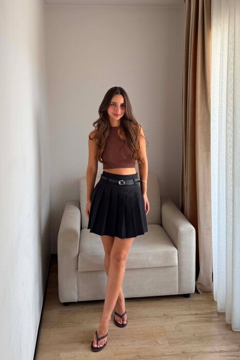 ONE COLOR BELT DETAIL TENNIS WOMEN SKORT BLACK/ E ZEZE 
