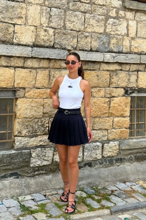 ONE COLOR BELT DETAIL TENNIS WOMEN SKORT BLUE/BLU - 1