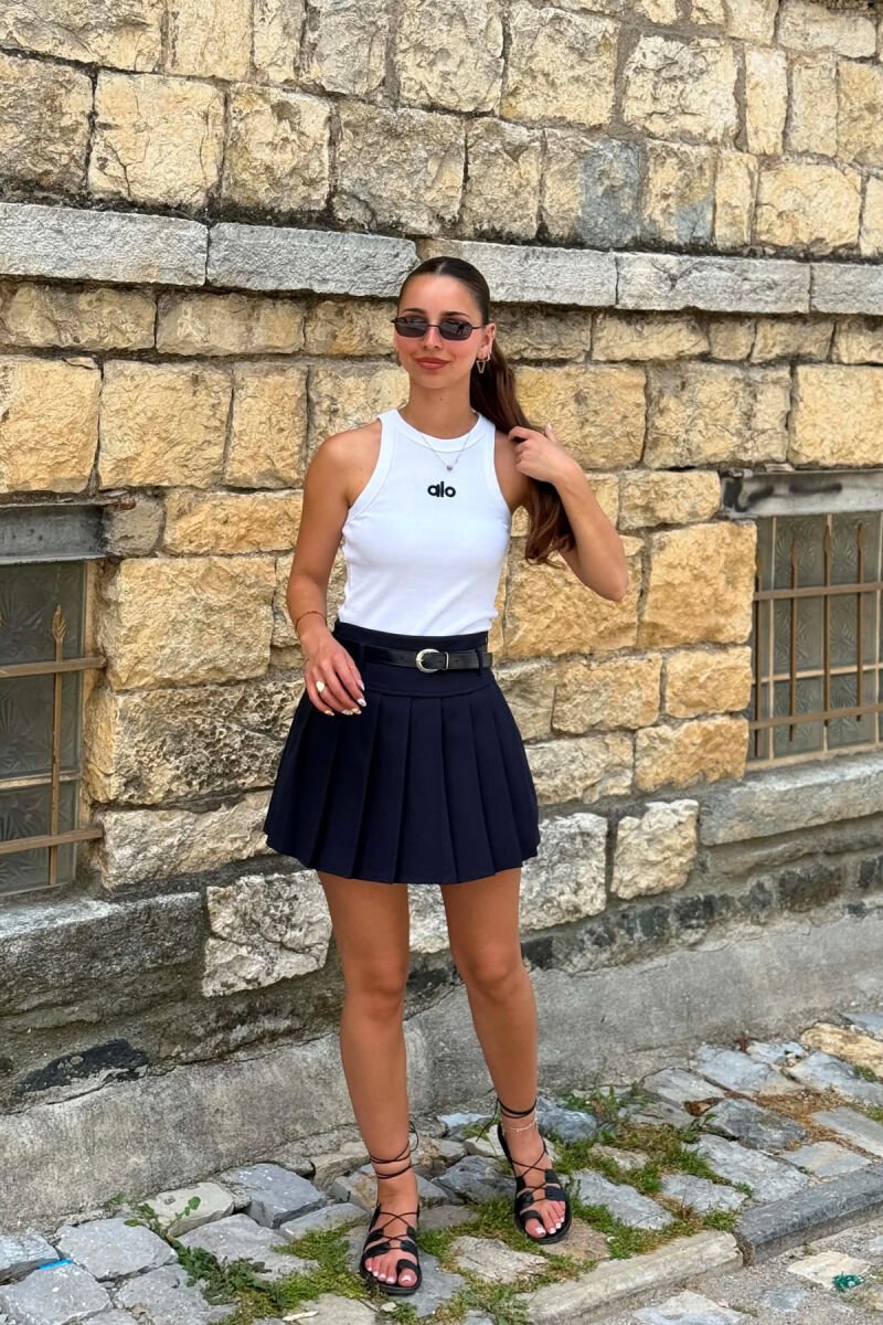 ONE COLOR BELT DETAIL TENNIS WOMEN SKORT BLUE/BLU - 5