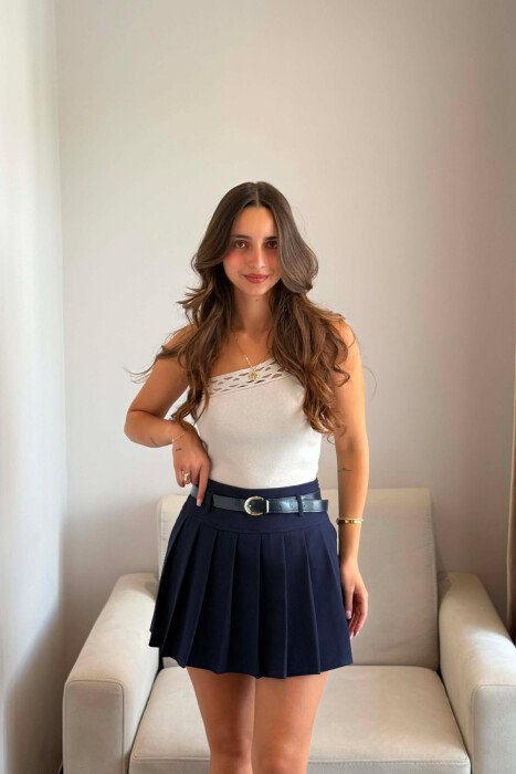 ONE COLOR BELT DETAIL TENNIS WOMEN SKORT BLUE/BLU - 3