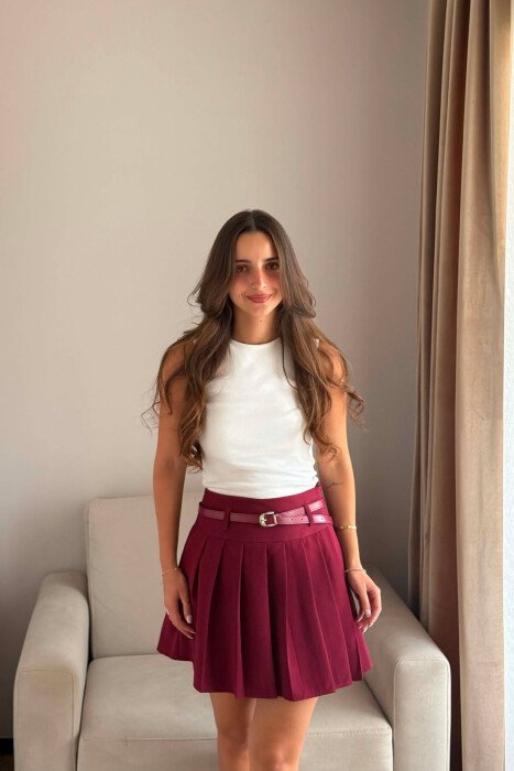 ONE COLOR BELT DETAIL TENNIS WOMEN SKORT BURGUNDY/VISHNJE - 2