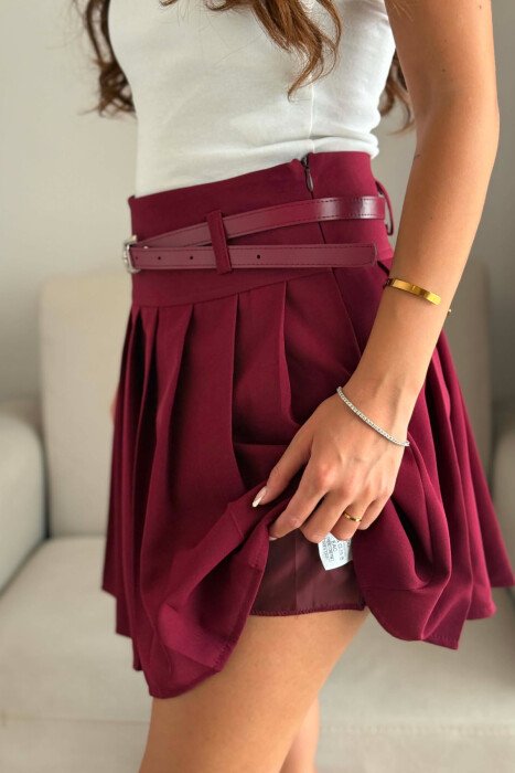 ONE COLOR BELT DETAIL TENNIS WOMEN SKORT BURGUNDY/VISHNJE - 5