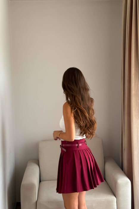 ONE COLOR BELT DETAIL TENNIS WOMEN SKORT BURGUNDY/VISHNJE - 6