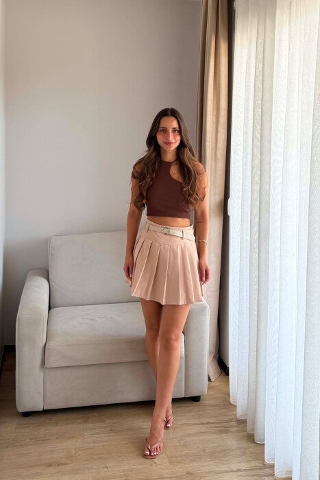 ONE COLOR BELT DETAIL TENNIS WOMEN SKORT DARK BEIGE/BEZHE ERRET - 2