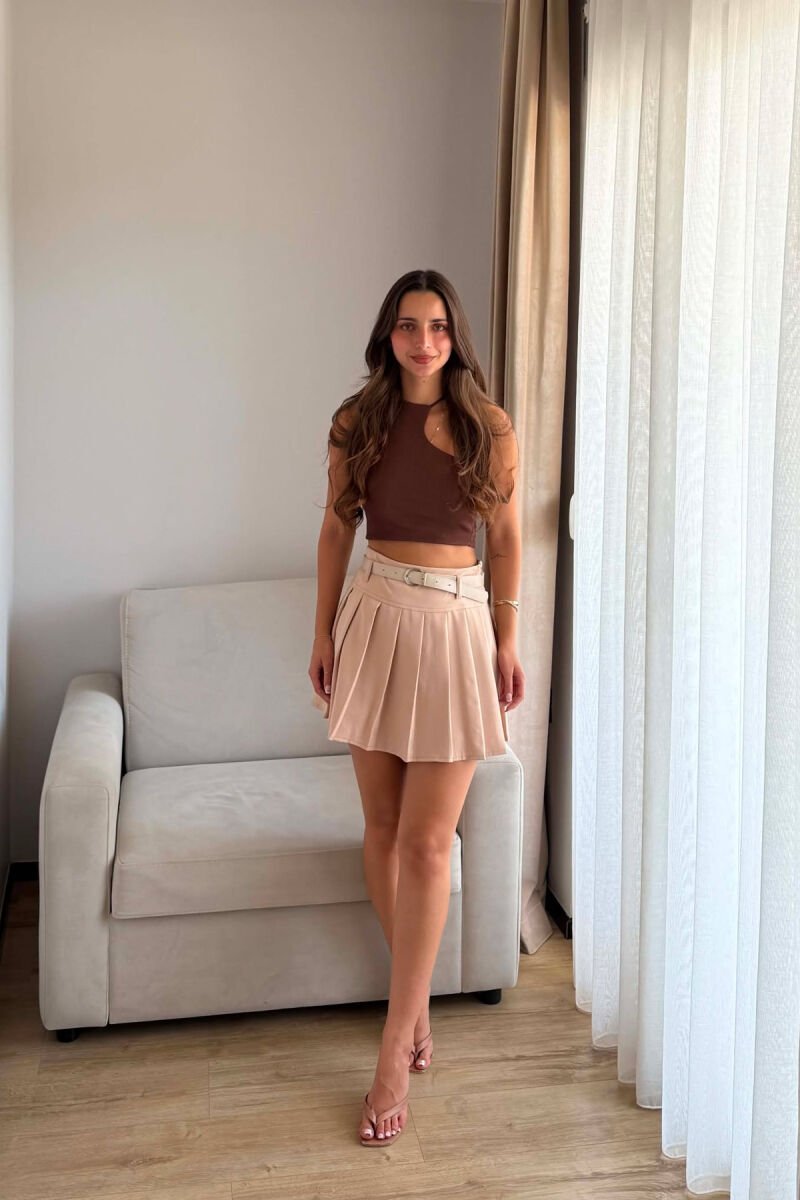 ONE COLOR BELT DETAIL TENNIS WOMEN SKORT DARK BEIGE/BEZHE ERRET - 2