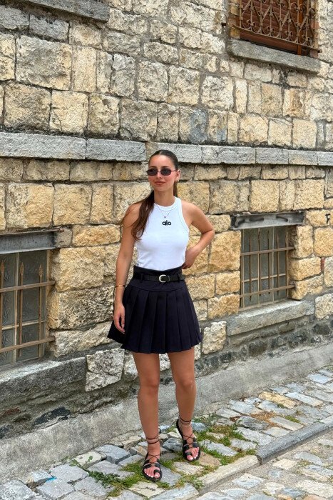 ONE COLOR BELT DETAIL TENNIS WOMEN SKORT DARK BLUE/BEE 