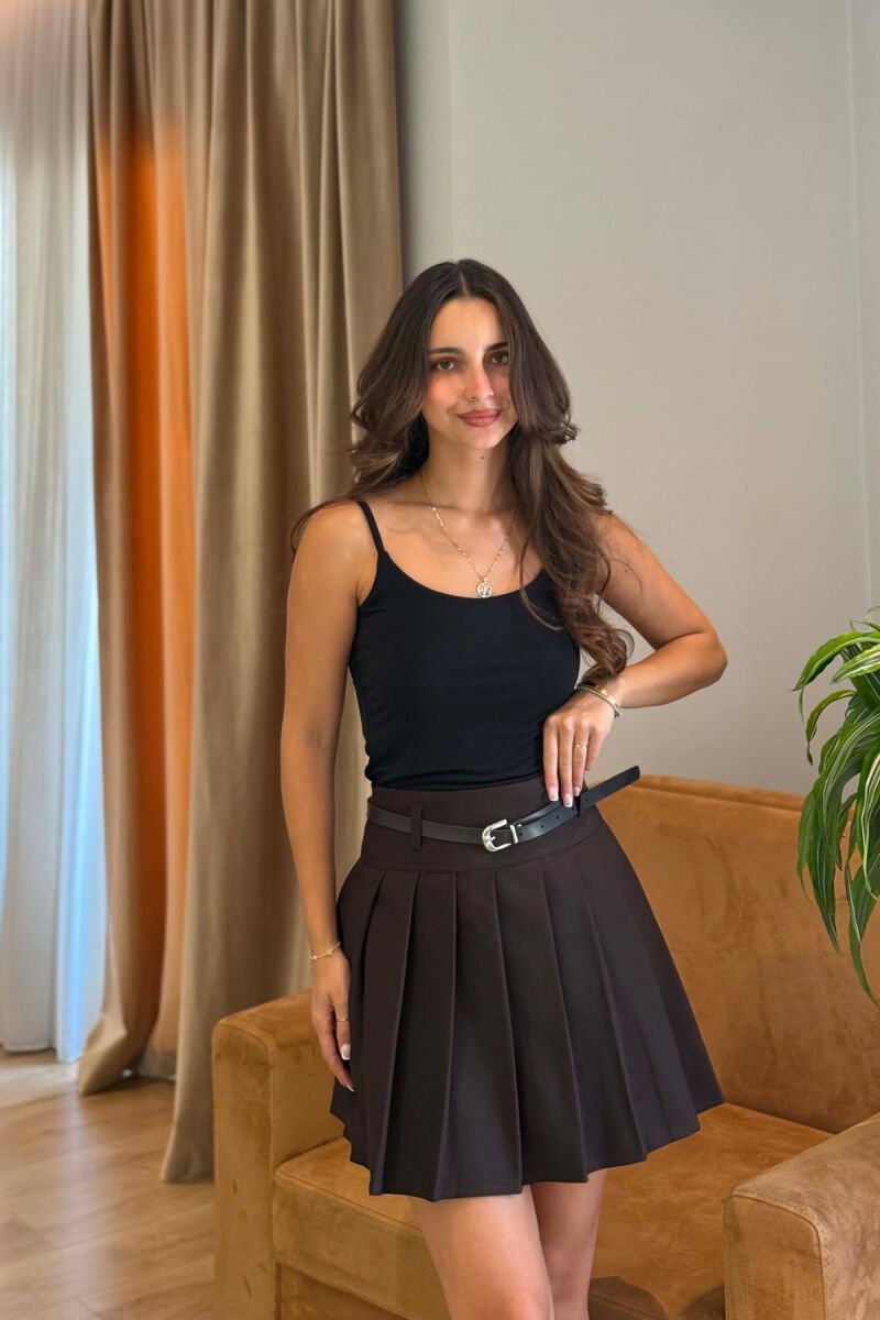 ONE COLOR BELT DETAIL TENNIS WOMEN SKORT DARK BROWN/KAE - 4