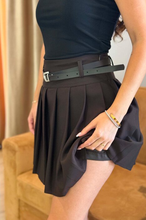 ONE COLOR BELT DETAIL TENNIS WOMEN SKORT DARK BROWN/KAE - 6