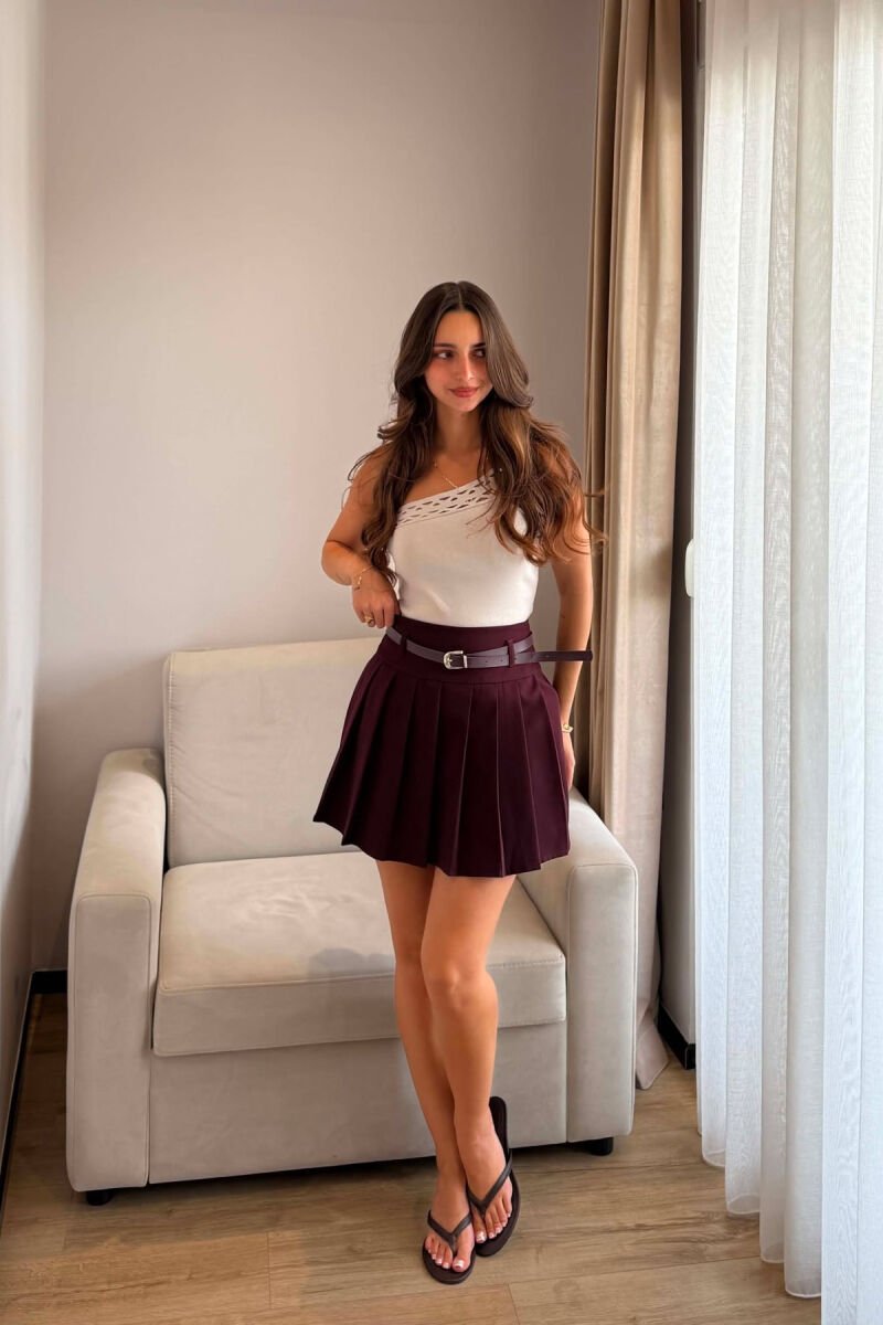 ONE COLOR BELT DETAIL TENNIS WOMEN SKORT DARK BURGUNDY/VISHNJE E ERRET - 2
