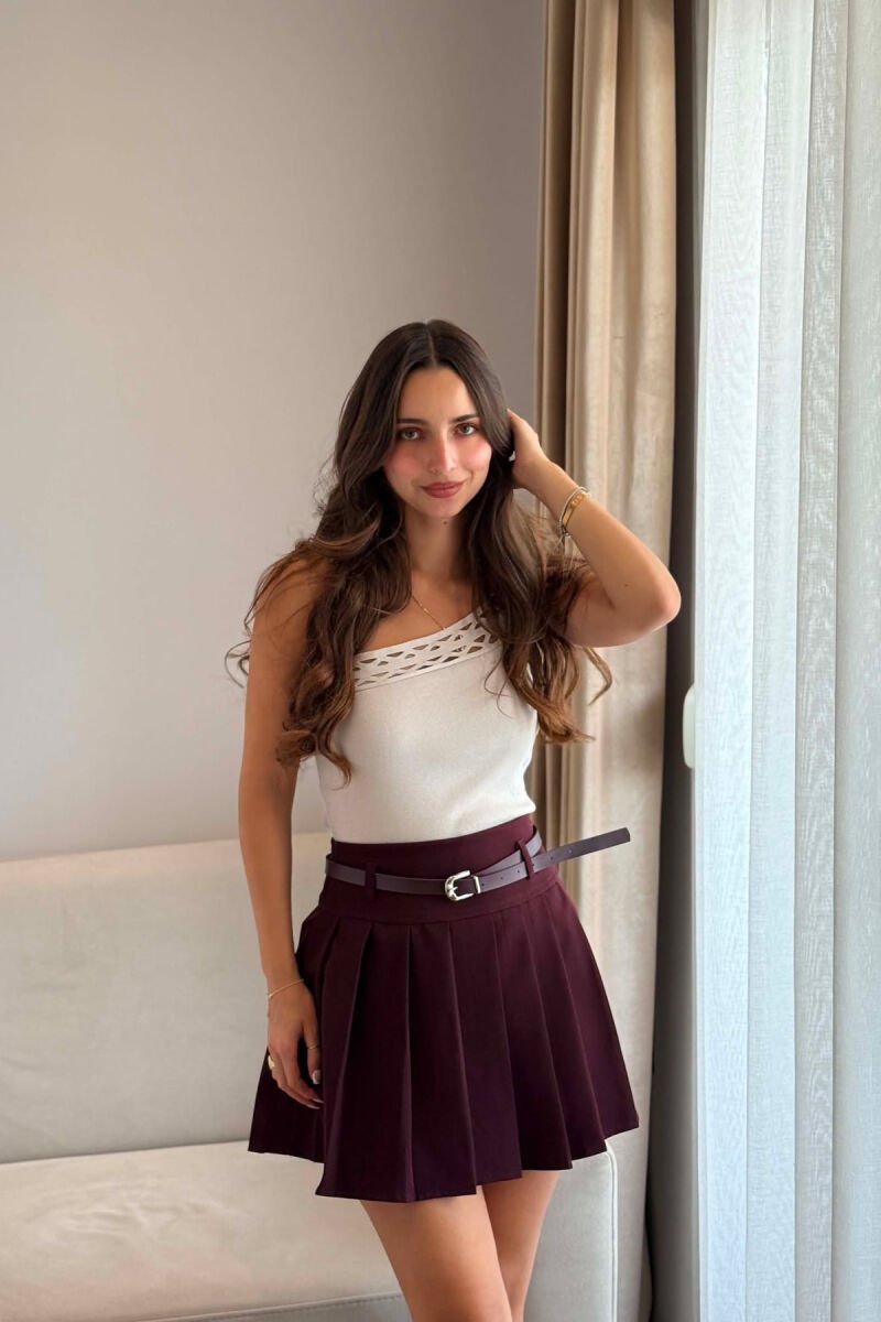 ONE COLOR BELT DETAIL TENNIS WOMEN SKORT DARK BURGUNDY/VISHNJE E ERRET - 3