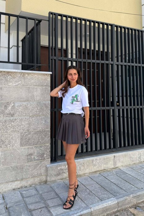 ONE COLOR BELT DETAIL TENNIS WOMEN SKORT DARK GREY/GEE - 1