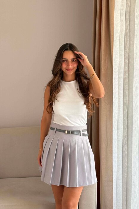ONE COLOR BELT DETAIL TENNIS WOMEN SKORT LIGHT GREY/GZ - 2