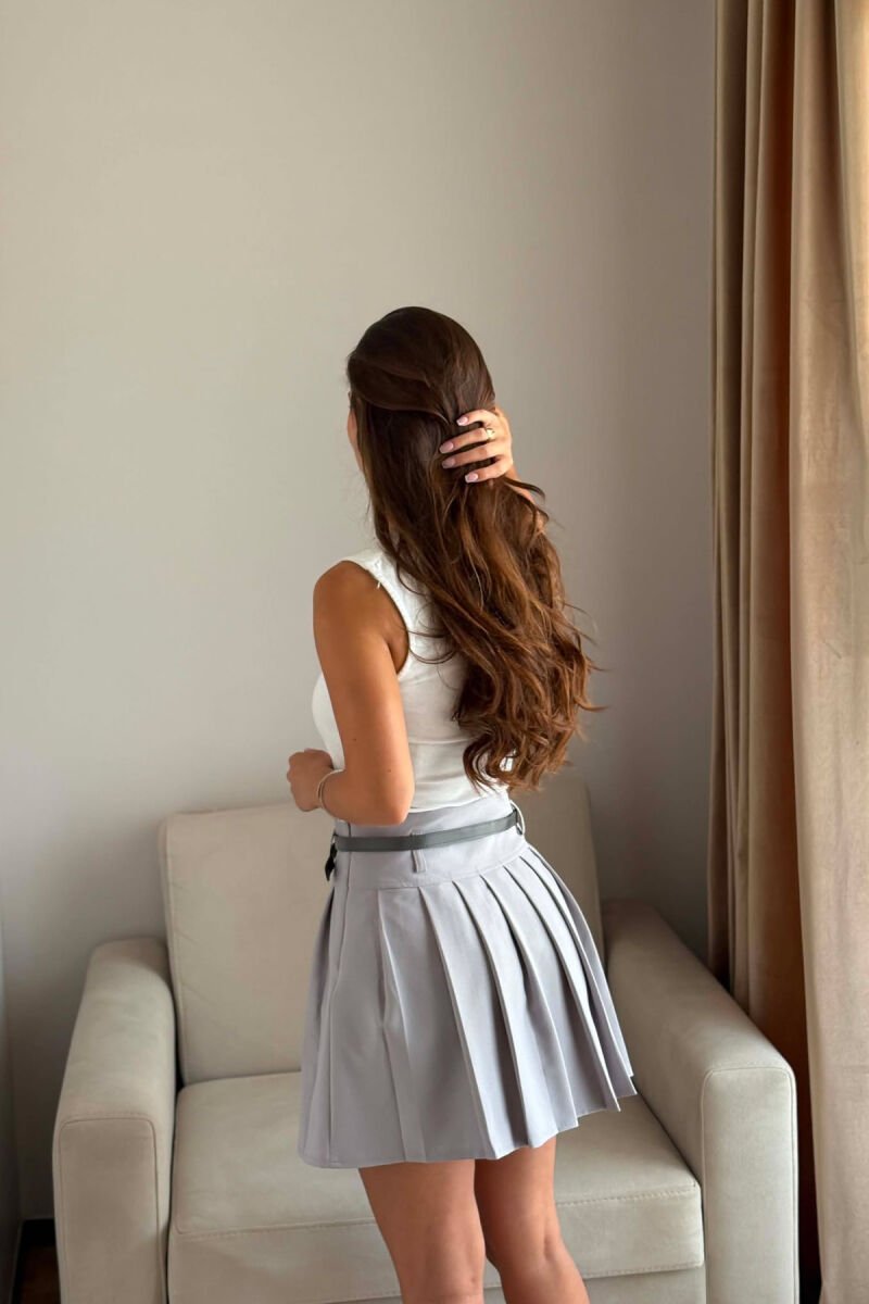 ONE COLOR BELT DETAIL TENNIS WOMEN SKORT LIGHT GREY/GZ - 4