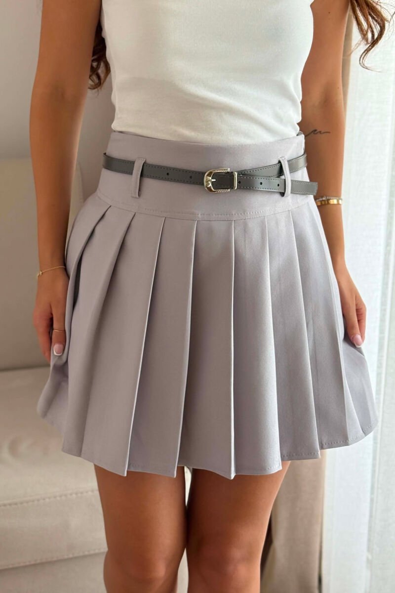 ONE COLOR BELT DETAIL TENNIS WOMEN SKORT LIGHT GREY/GZ - 5