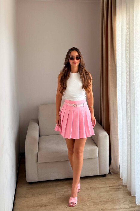 ONE COLOR BELT DETAIL TENNIS WOMEN SKORT PINK/ROZE 