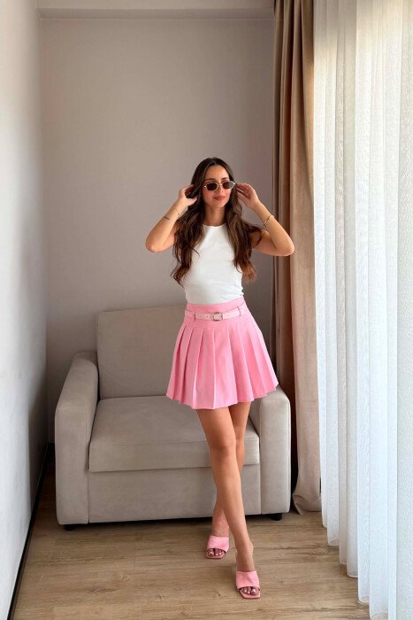 ONE COLOR BELT DETAIL TENNIS WOMEN SKORT PINK/ROZE - 2