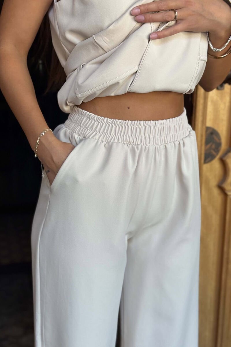 ONE COLOR BELT DETAIL VEST + TROUSERS WOMAN SET BEIGE/BEZHE - 3