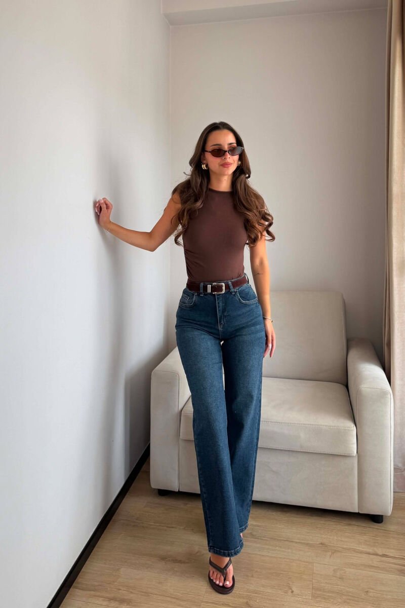 ONE COLOR BELT DETAIL WIDE LEG WOMAN JEANS BLUE/BLU - 1