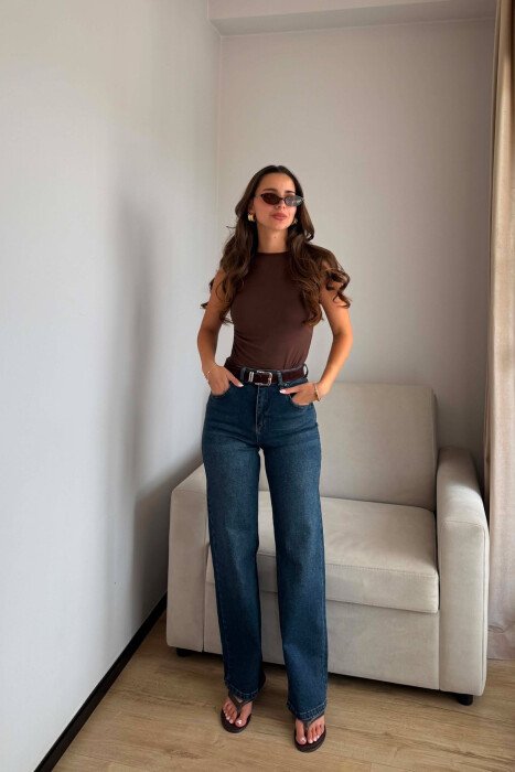 ONE COLOR BELT DETAIL WIDE LEG WOMAN JEANS BLUE/BLU - 2