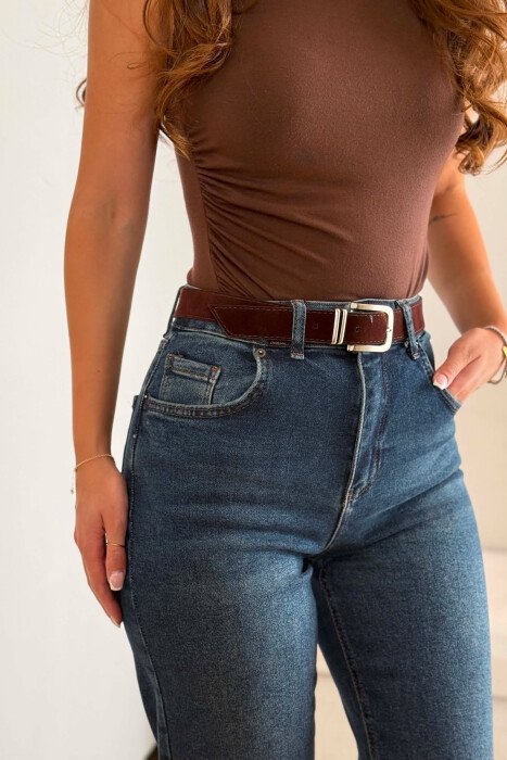 ONE COLOR BELT DETAIL WIDE LEG WOMAN JEANS BLUE/BLU - 4