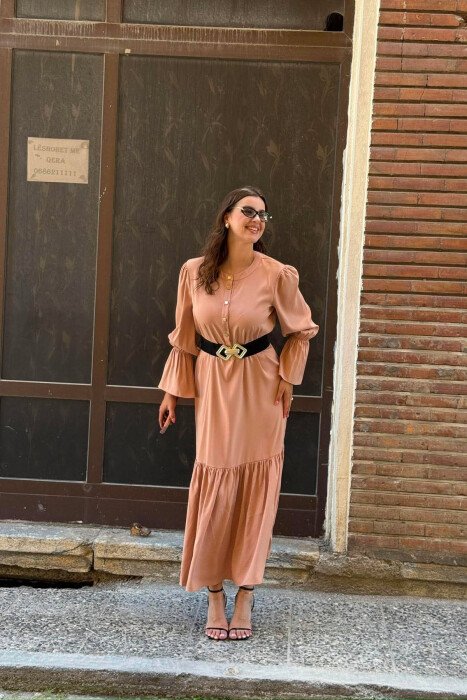 ONE COLOR BELT DETAIL WOMAN DRESS BEIGE/BEZHE - 3