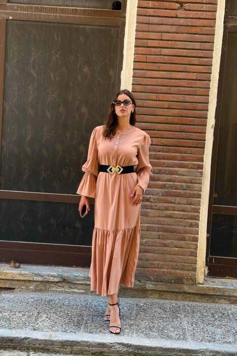 ONE COLOR BELT DETAIL WOMAN DRESS BEIGE/BEZHE - 5