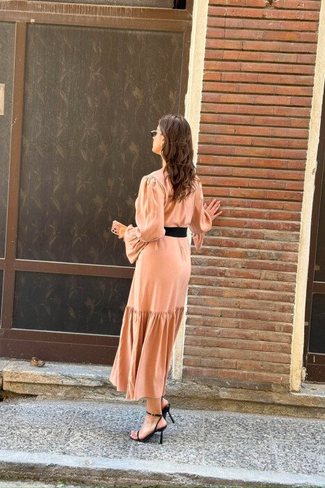 ONE COLOR BELT DETAIL WOMAN DRESS BEIGE/BEZHE - 6