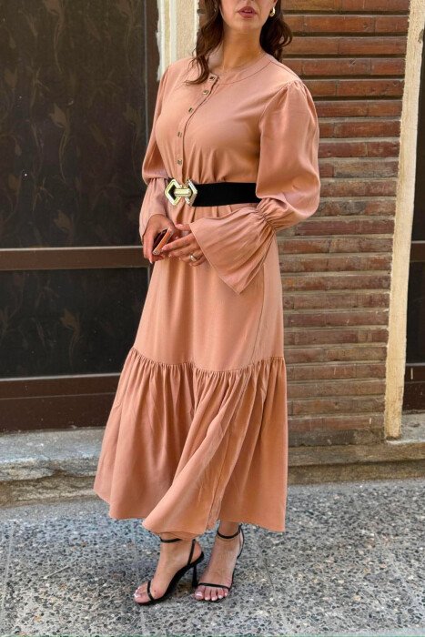 ONE COLOR BELT DETAIL WOMAN DRESS BEIGE/BEZHE - 7