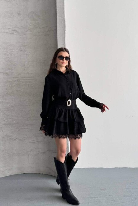 ONE COLOR BELT DETAIL WOMAN DRESS BLACK/ E ZEZE - 2