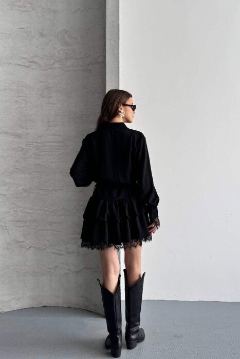 ONE COLOR BELT DETAIL WOMAN DRESS BLACK/ E ZEZE - 3