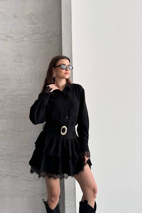 ONE COLOR BELT DETAIL WOMAN DRESS BLACK/ E ZEZE - 5