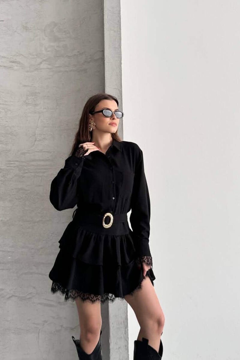 ONE COLOR BELT DETAIL WOMAN DRESS BLACK/ E ZEZE - 5