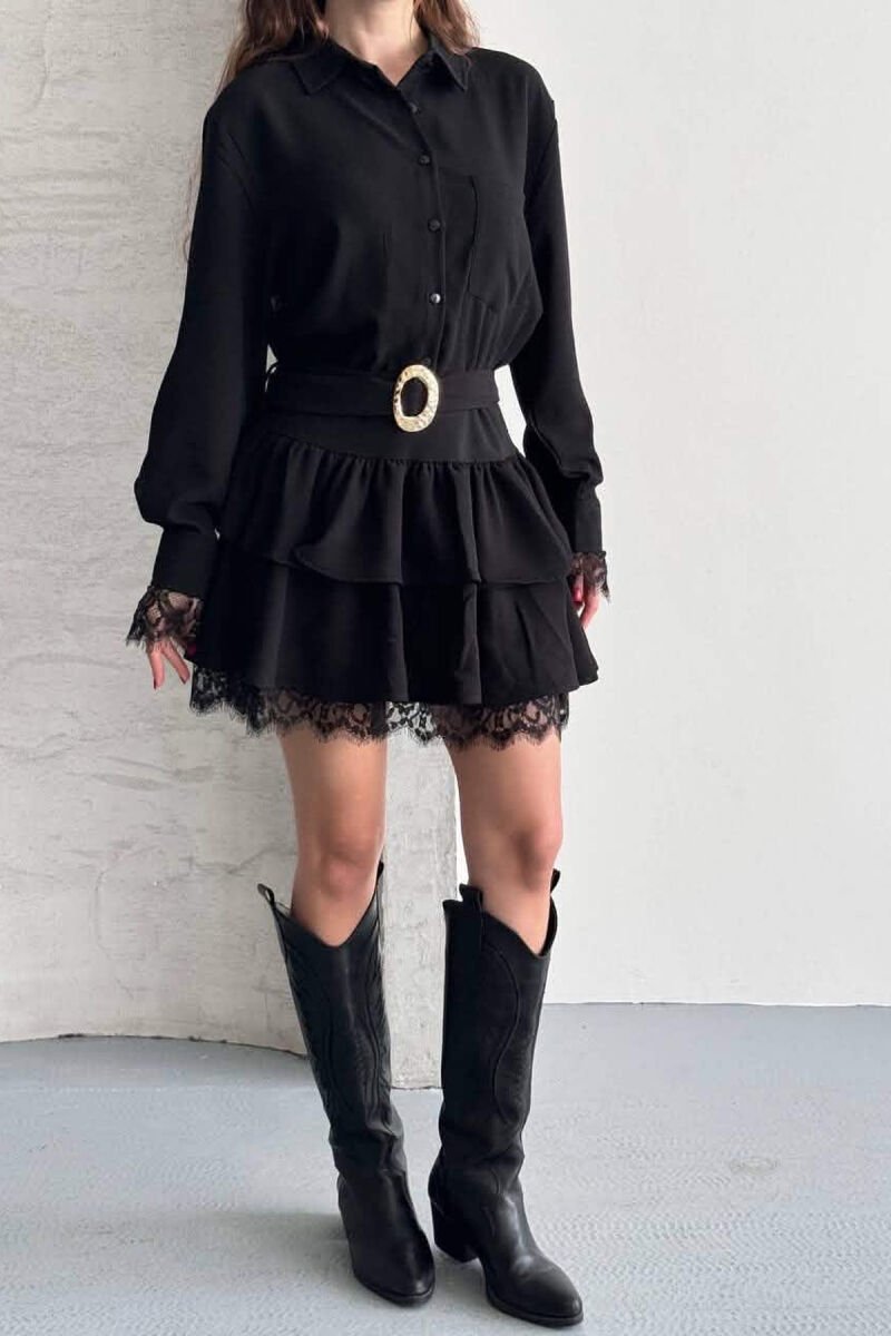 ONE COLOR BELT DETAIL WOMAN DRESS BLACK/ E ZEZE - 6
