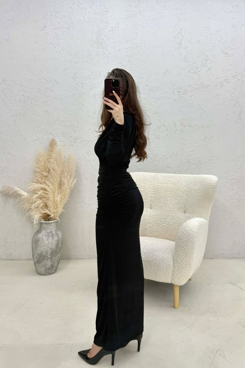 ONE COLOR BELT DETAIL WOMAN DRESS BLACK/ E ZEZE - 3