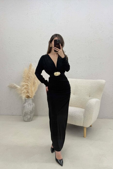 FUSTAN NJE NGJYRESH ME DETAJIN E RRIPIT PER FEMRA NE NGJYRE TE ZEZE - KLAUDIO FASHION