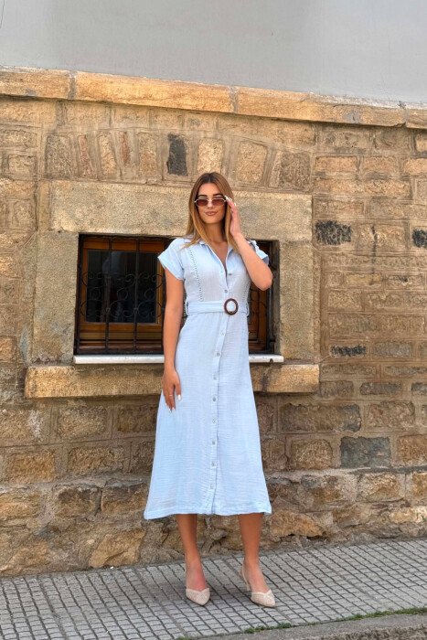 ONE COLOR BELT DETAIL WOMAN DRESS LIGHTBLUE/BZ - 2