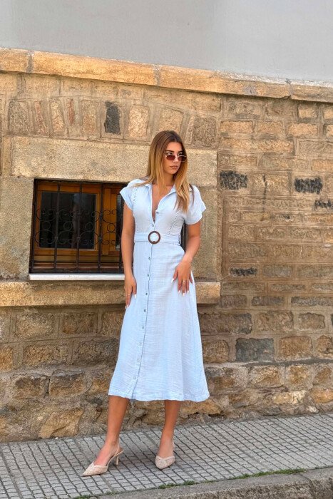 ONE COLOR BELT DETAIL WOMAN DRESS LIGHTBLUE/BZ - 3
