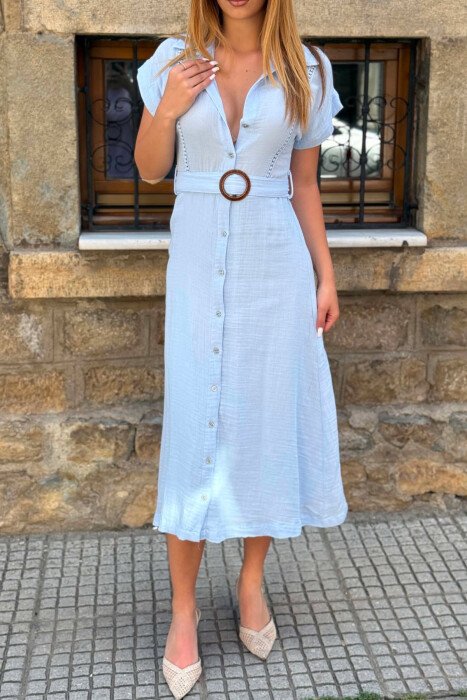ONE COLOR BELT DETAIL WOMAN DRESS LIGHTBLUE/BZ - 4