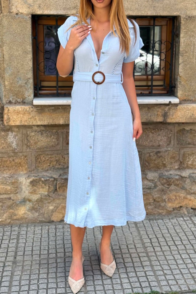 ONE COLOR BELT DETAIL WOMAN DRESS LIGHTBLUE/BZ - 4