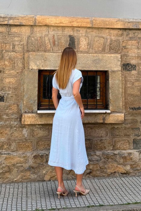ONE COLOR BELT DETAIL WOMAN DRESS LIGHTBLUE/BZ - 5
