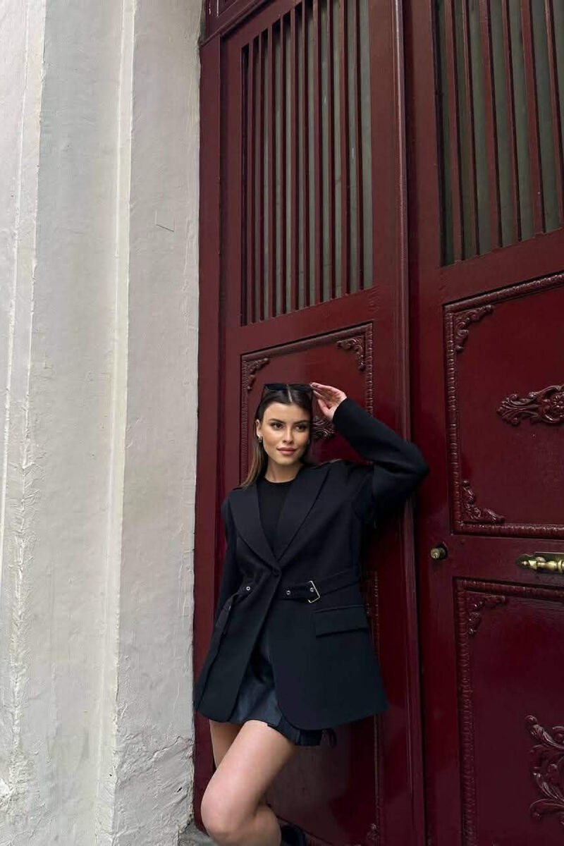 ONE COLOR BELT DETAIL WOMAN JACKET BLACK/ E ZEZE - 3