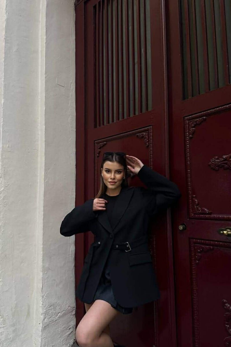 ONE COLOR BELT DETAIL WOMAN JACKET BLACK/ E ZEZE - 6