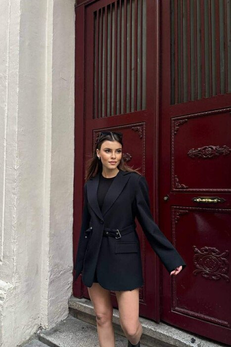 ONE COLOR BELT DETAIL WOMAN JACKET BLACK/ E ZEZE - 7