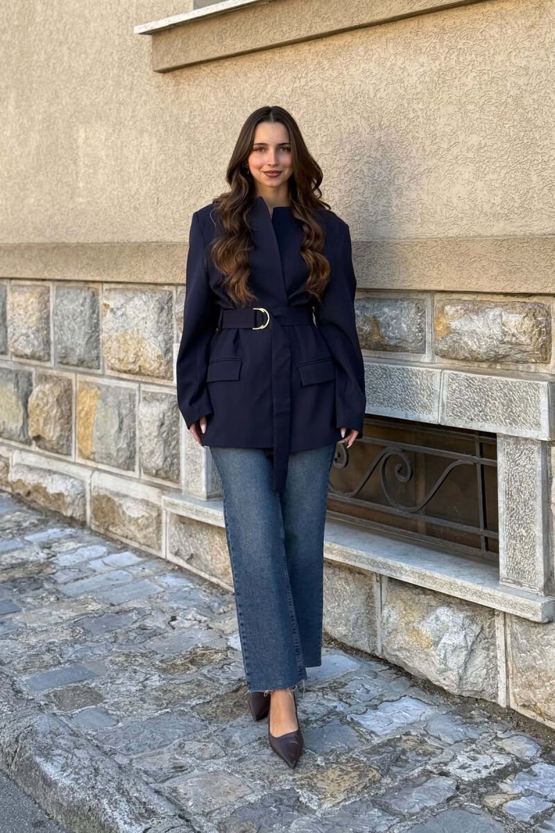 ONE COLOR BELT DETAIL WOMAN JACKET BLUE/BLU - 4