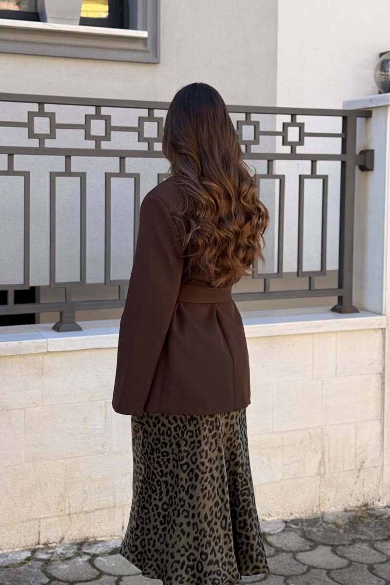 ONE COLOR BELT DETAIL WOMAN JACKET BROWN/KAFE - 5